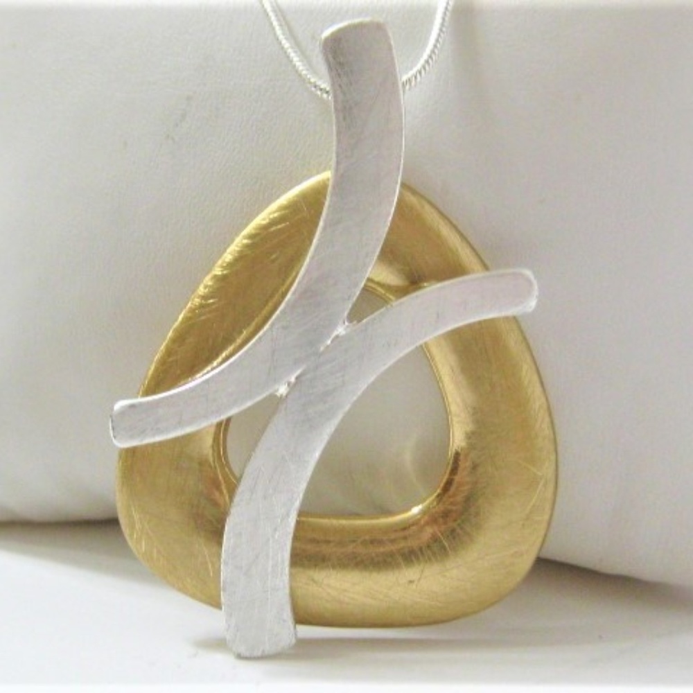 Gold and silver geometric pendant necklace